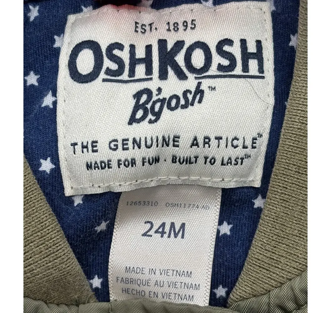 Vintage OshKosh B'gosh Jacket 24 months Girls Olive Green Bomber Classic 90s